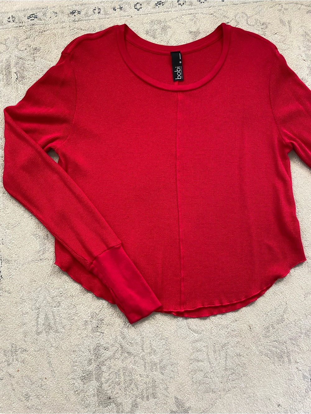 Bobi Waffle Knit Long Sleeve Tee Cotton Modal Blend Vibrant True Red